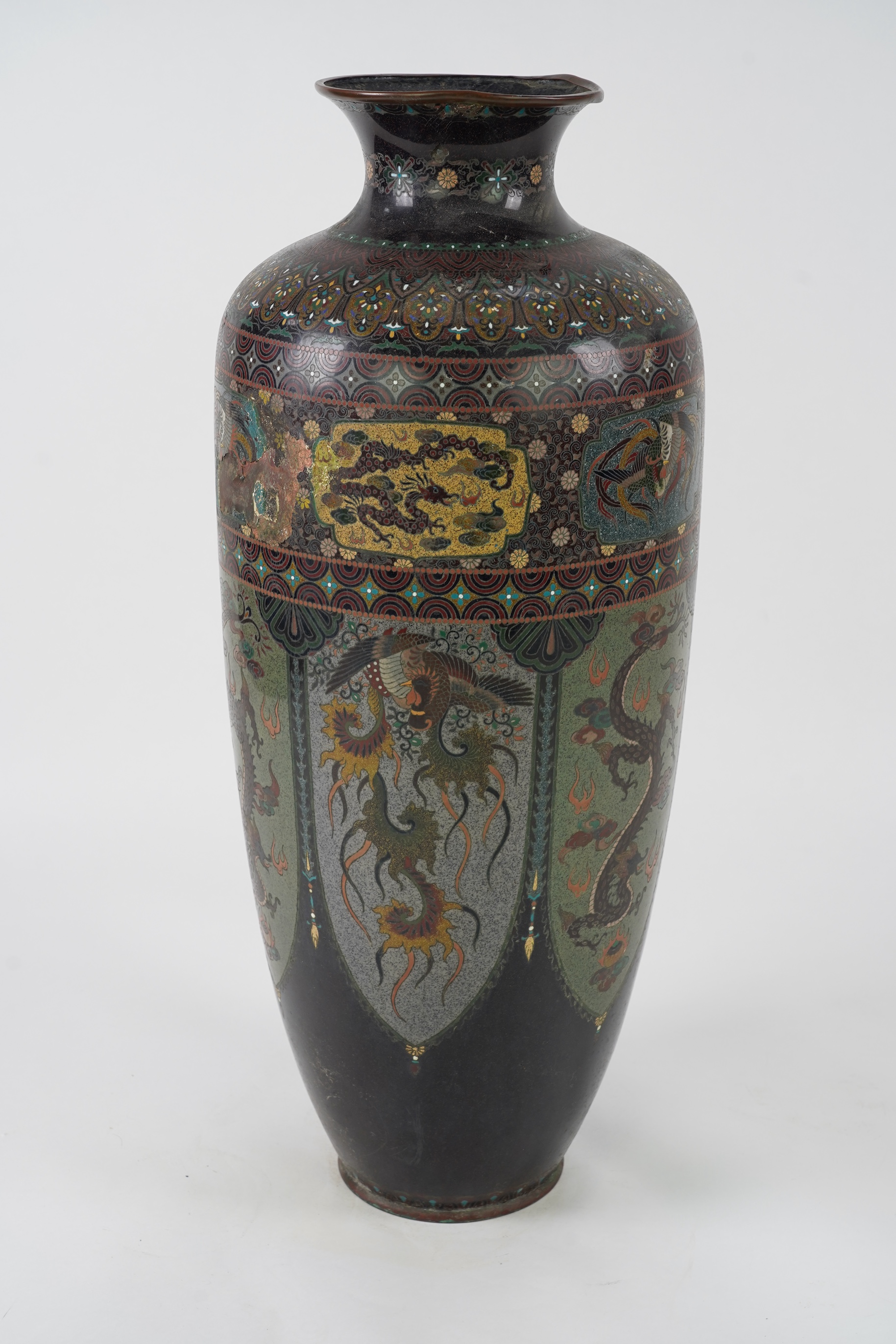 A massive Japanese cloisonné enamel vase, Kyoto, early 20th century